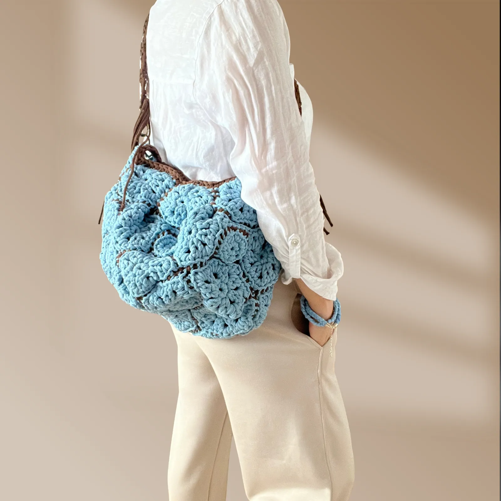 Oversized Crochet Carryall Bucket Bag — handcrafted Handbags by BeigeKnot